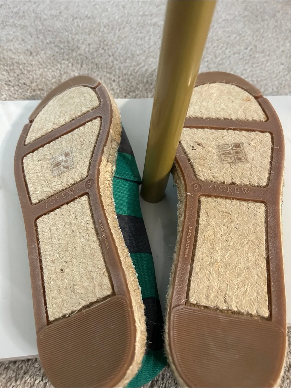 J Crew Women’s Green and Navy Striped Canvas Slip-On Espadrilles